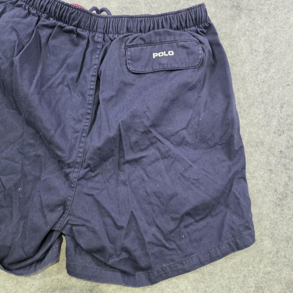 VTG Polo Ralph Lauren Shorts Mens 34 Blue Chino Pony Logo Elastic Waist 7 Inseam - Picture 14 of 16